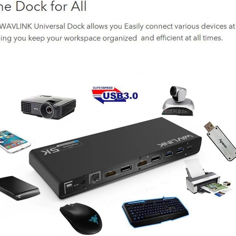 Wavlink UG69DK1 USB-C Dual 4K Docking Station - NWT